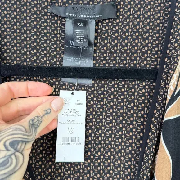 NEW White House Black Market WHBM Medallion Jersey Reversible Belted Blouse - Picture 7 of 8